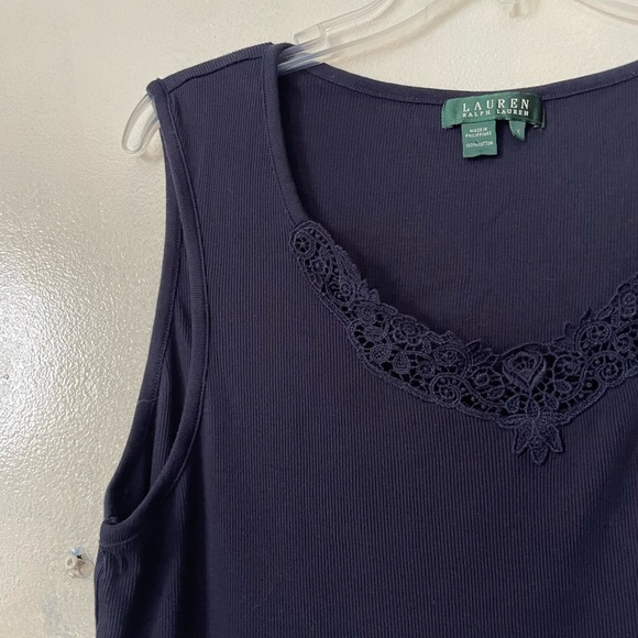 Lauren Ralph Lauren lace trim tank navy blue size 1X feminine y2k sleeveless - Picture 3 of 6